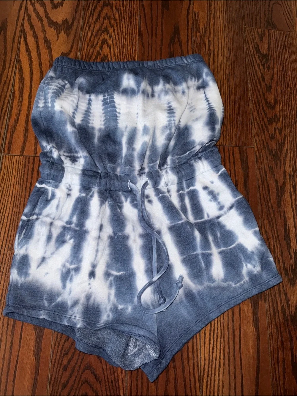 Aeropostale Blue and White Tie-Dye Strapless Romper Shorts